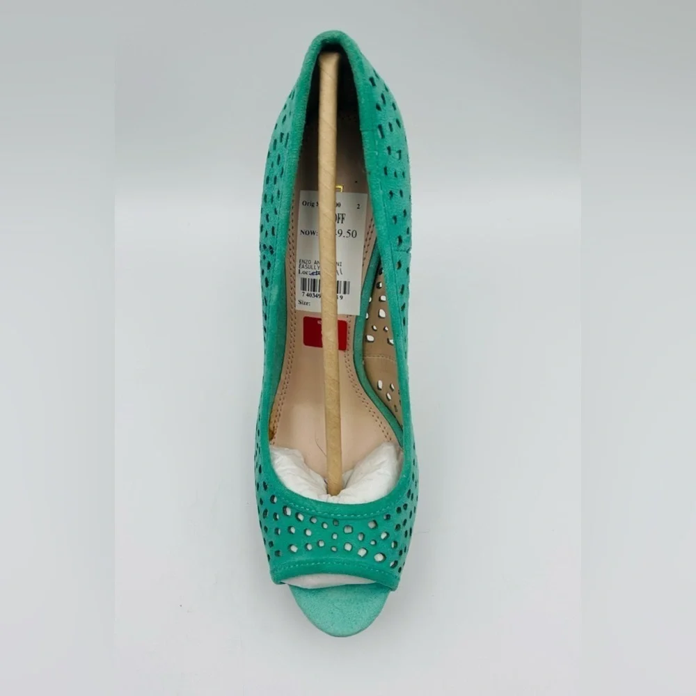 Enzo Angiolini Teal Suede Peep Toe Cutout Heels Women’s Size 8 Stilettos Sexy